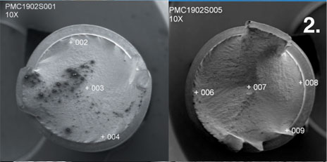 10x magnification of torsional shear failures 10x magnification of torsional shear failures