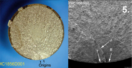 example of cyclic fatigue cracks from a rust pit (stress corrosion) example of cyclic fatigue cracks from a rust pit (stress corrosion)
